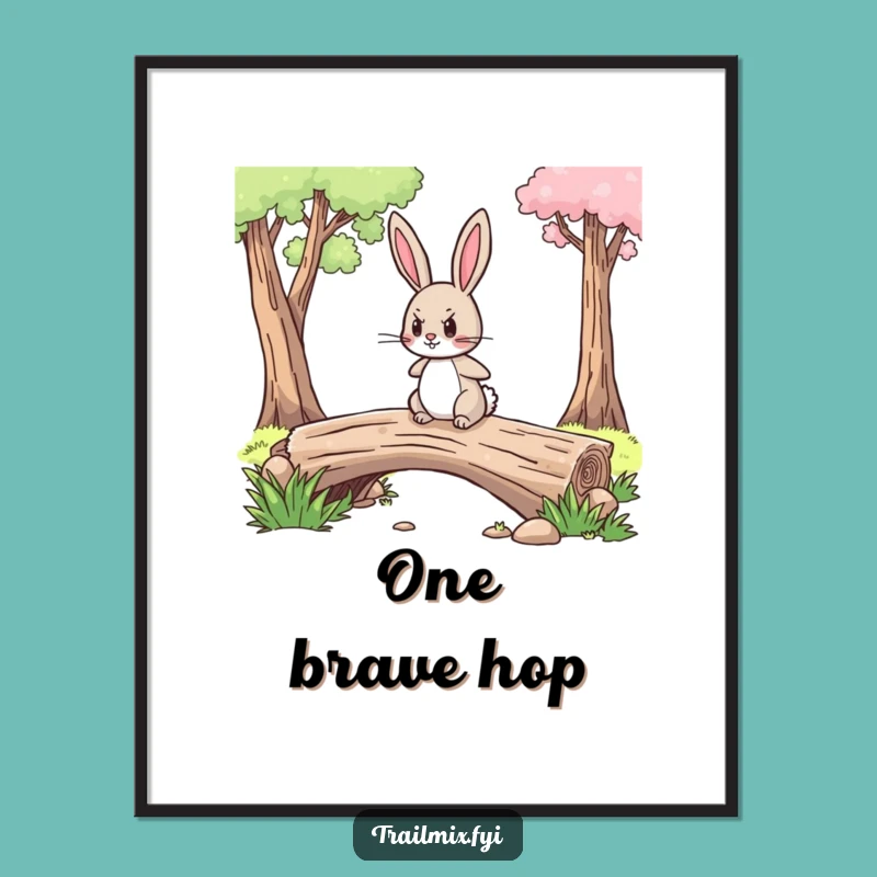 Funny Brave Rabbit Poster: Determined Crossing Art, Perfect Funny Gift for Walls