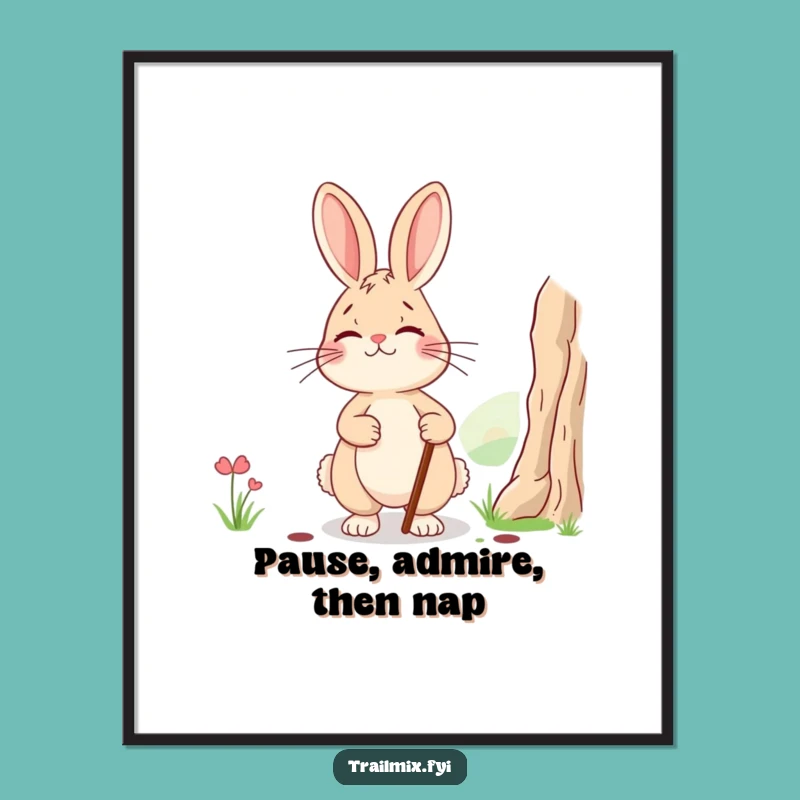 Funny Rabbit Admiring View Poster: Humorous Wall Art for Adventure Lovers, Ideal Gift