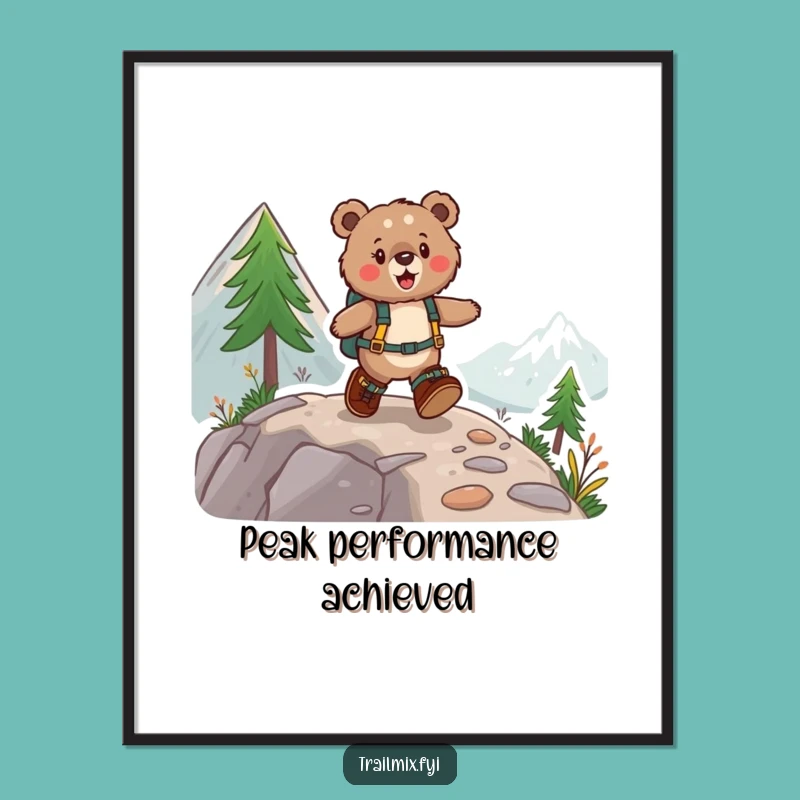 Funny Mountain Bear Poster: Joyful Skipping Scene, Perfect Funny Gift for Wall Art