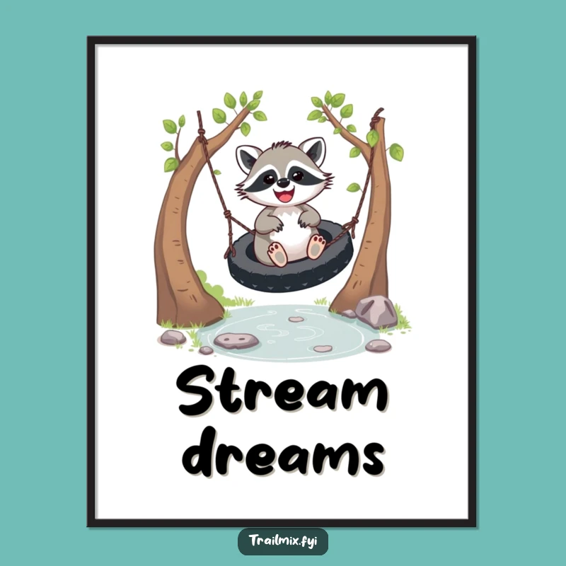 Funny Joyful Racoon Swing Poster - Whimsical Wall Art Gift