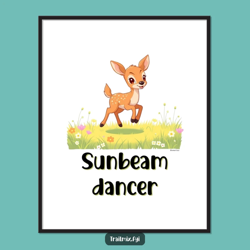 Funny Deer Fawn Bounding Poster: Hilarious Meadow Wall Art