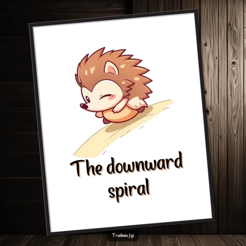 Funny hedgehog poster showcasing a determined character rolling down a gentle slope like a ball, creating a humorous and dynamic piece of art.