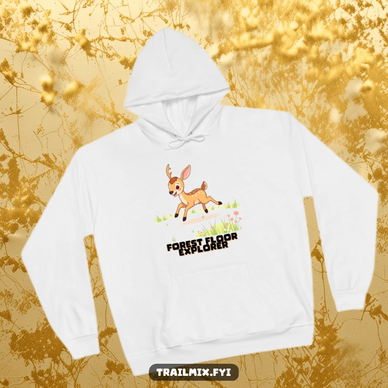Funny hoodie featuring a joyous deer leaping through a scenic meadow, offering warmth and a dose of funny woodland cheer as a great gift.