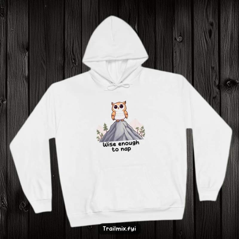 Funny Curious Owl Hoodie: A comfortable hoodie featuring a curious owl character surveying the scene from a peak.