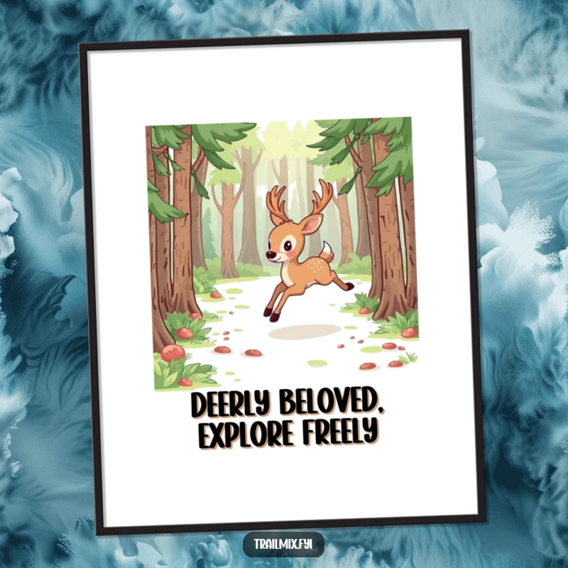 Free Printable Wall Art: An energetic deer bounds through a forest clearing, bringing majestic nature vibes to decor.