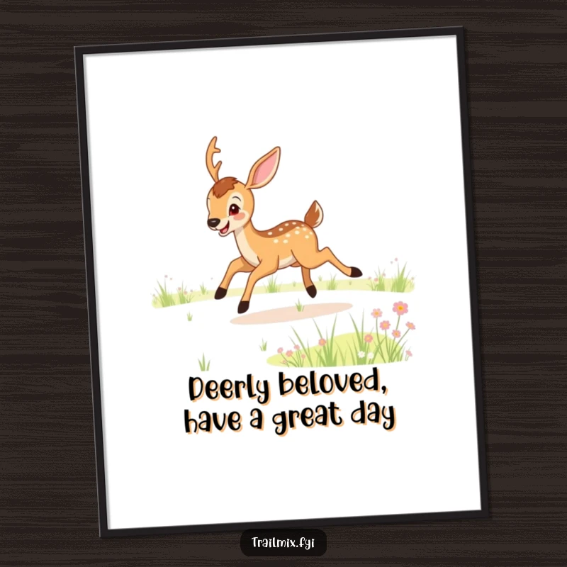 Funny Free Printable Wall Art: Joyful deer bounding playfully across a vibrant meadow, bringing nature indoors.