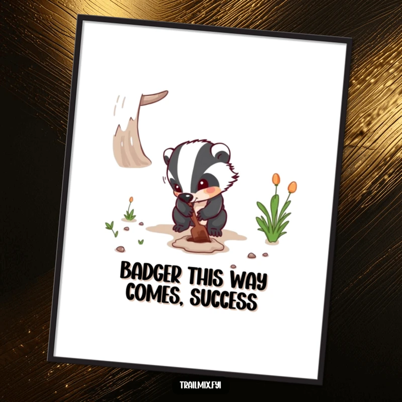 Funny Free Printable Wall Art: Determined badger digging a small hole, adding earthy charm to decor.