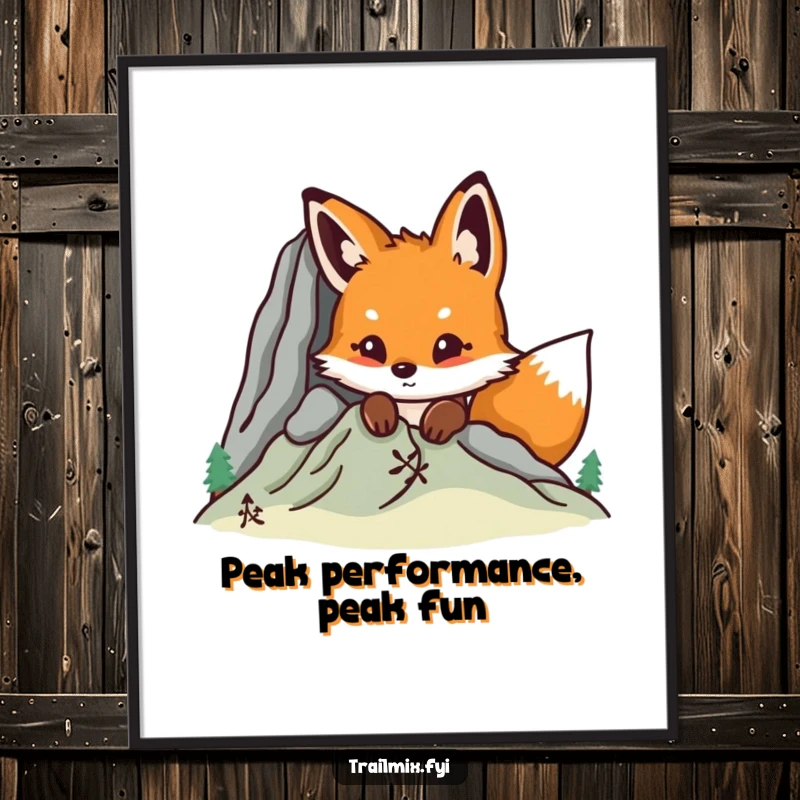 Funny Free Printable Wall Art: Curious fox peeking from behind a mountain, whimsical, humorous downloadable art.