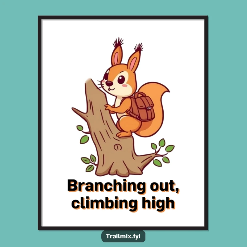 Free Printable Squirrel Climbing Art: Adventurous Tree Funny Downloadable Wall Art