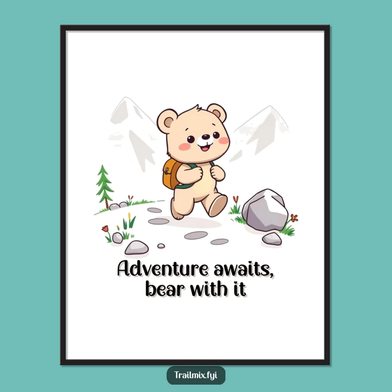 Free Printable Wall Art: Happy Bear Cub Skipping - Humorous Downloadable Decor