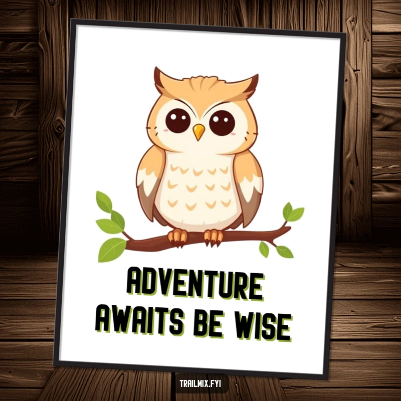 Funny Free Printable Wall Art: A smiling owl perches on a branch, gazing outwards, ready for adventure.