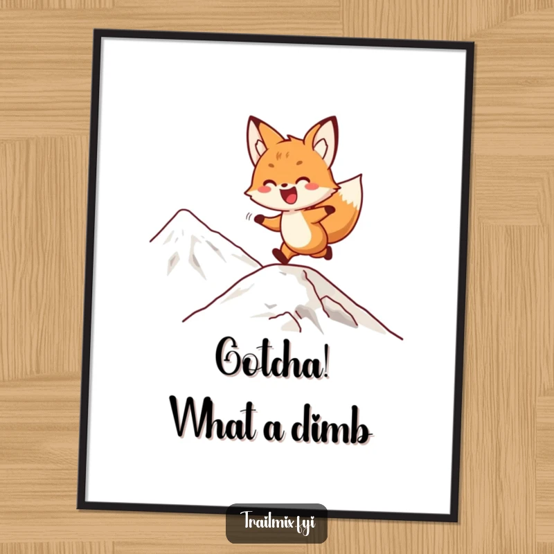 Funny Free Printable Wall Art: Delighted fox playfully bounding up a mountain slope, bringing energy and joy to any setting.