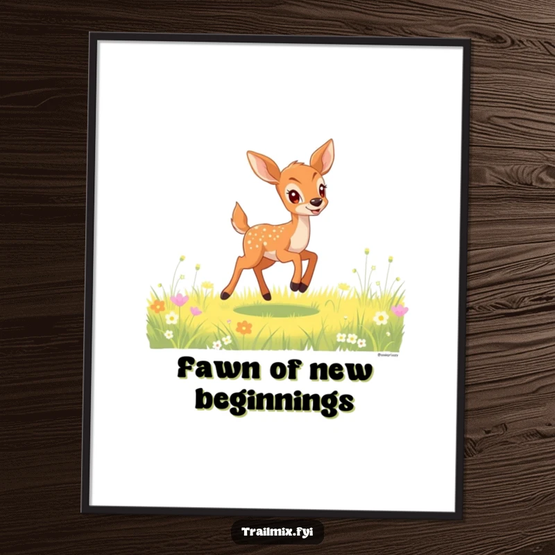 Funny Free Printable Wall Art: A gleeful deer fawn captured mid-bound through a lush, sunlit meadow.