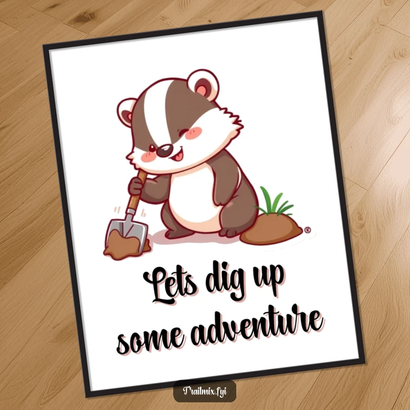 Funny Free Printable Wall Art: A happy badger character digging enthusiastically with a trowel, adding earthy charm.