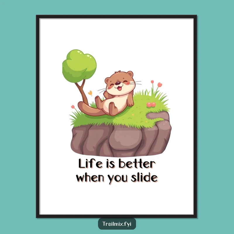 Funny Free Printable Wall Art: Sliding Otter, Playful Downloadable Decor
