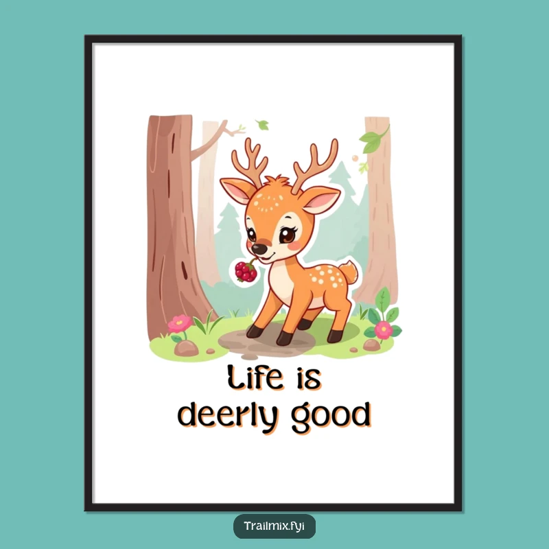 Free Printable Wall Art: Playful Deer Berry Break, Whimsical Forest Downloadable Art