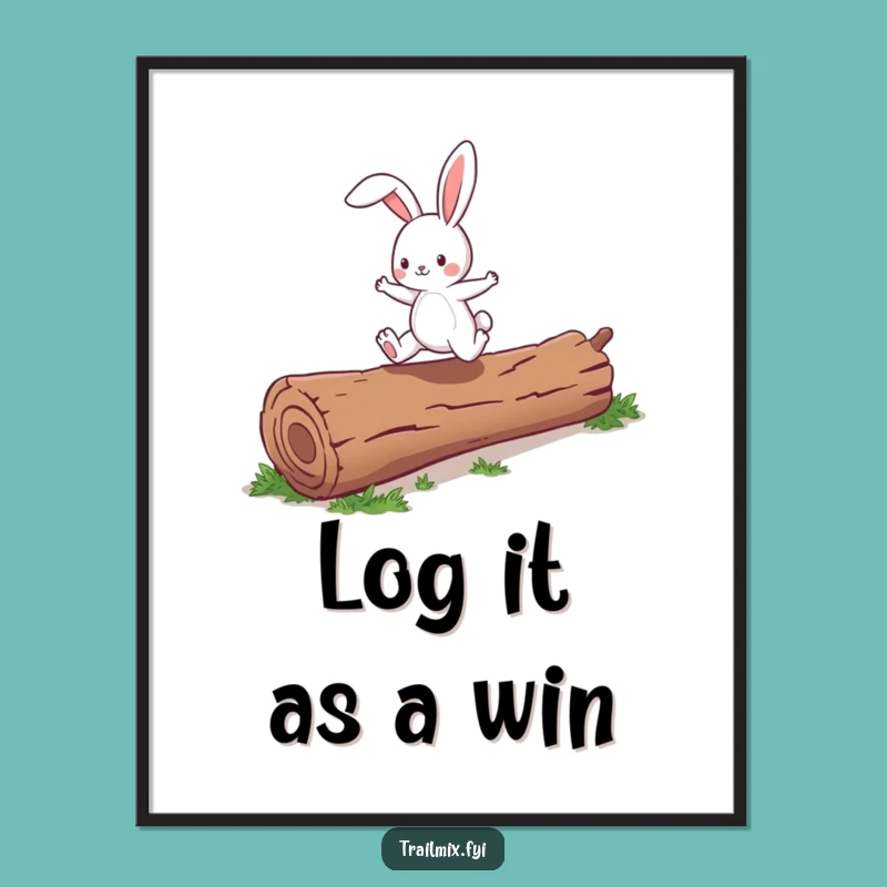 Funny Free Printable Wall Art: Bunny's Log Jump - Playful Downloadable Art Gift