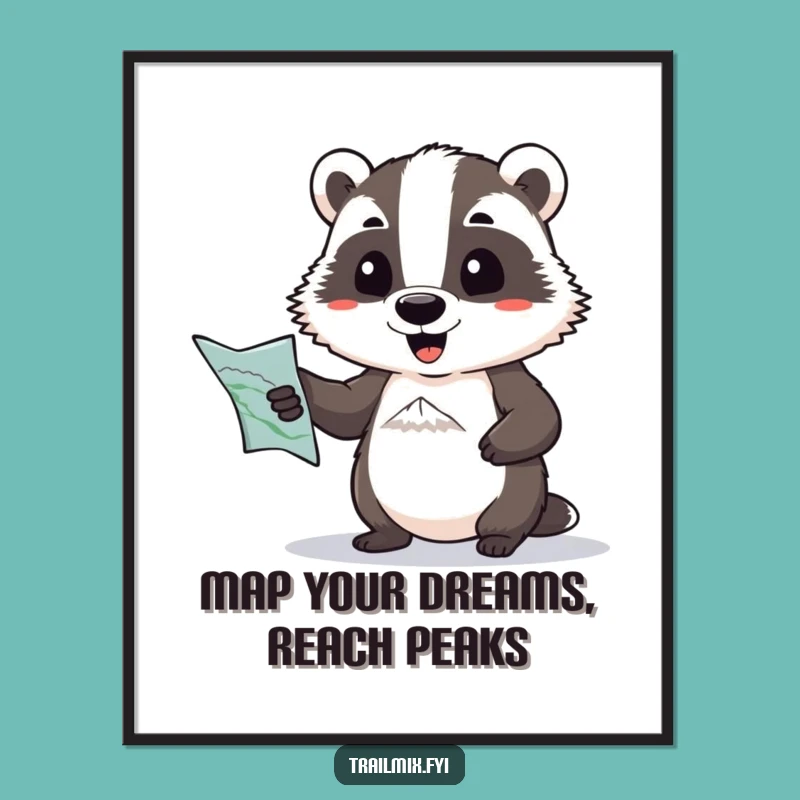 Free Printable Wall Art: Determined Badger's Map Funny Downloadable Art Decor