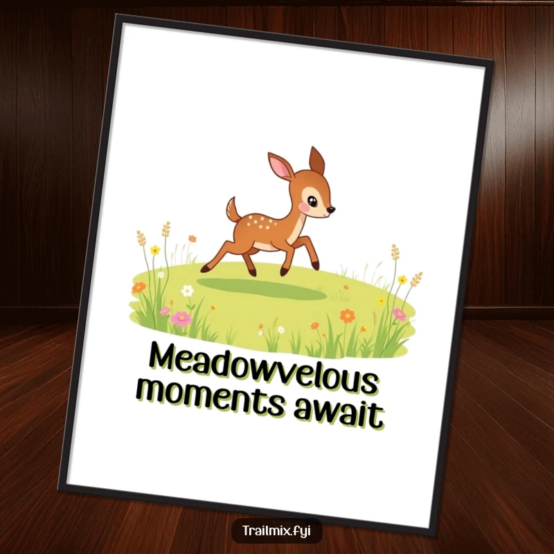 Funny Free Printable Wall Art: A playful deer captured mid-leap across a vibrant meadow, bringing natural energy and joy indoors.