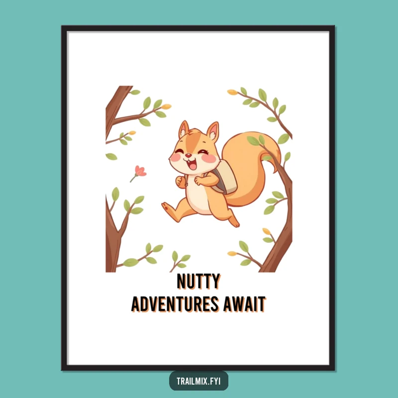 Free Printable Wall Art: Funny Happy Squirrel Leap, Adventurous Downloadable Decor