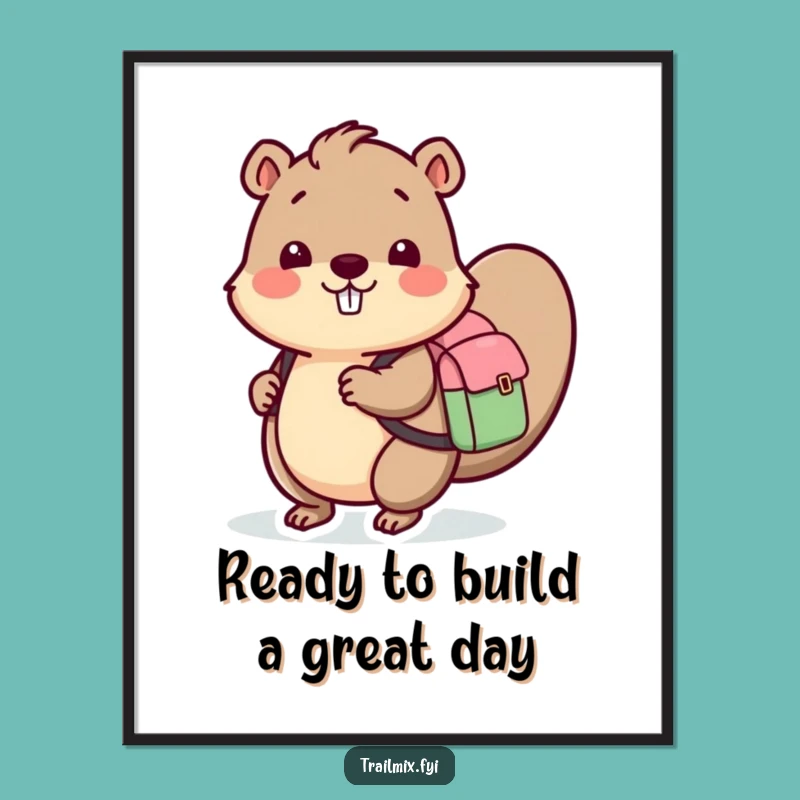 Funny Free Printable Wall Art: Beaver with Backpack, Whimsical Downloadable Decor