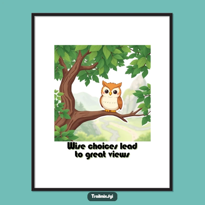Funny Free Printable Wall Art: Wise Owl Hiker Enjoying Scenic Views