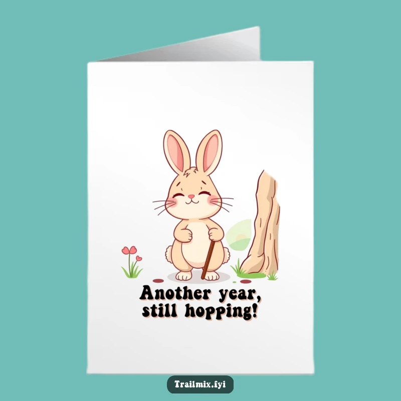 Free Printable Birthday Card: Tired Rabbit Admiring View Funny Downloadable Gift