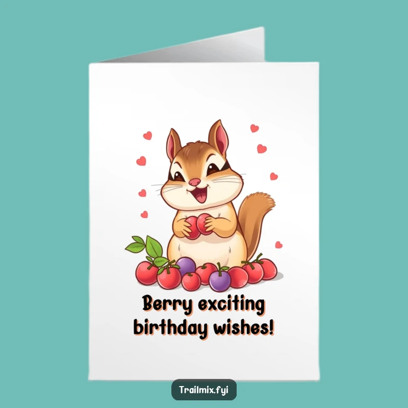 Free Printable Birthday Card: Cute Chipmunk Berry Fun - Funny Downloadable Gift