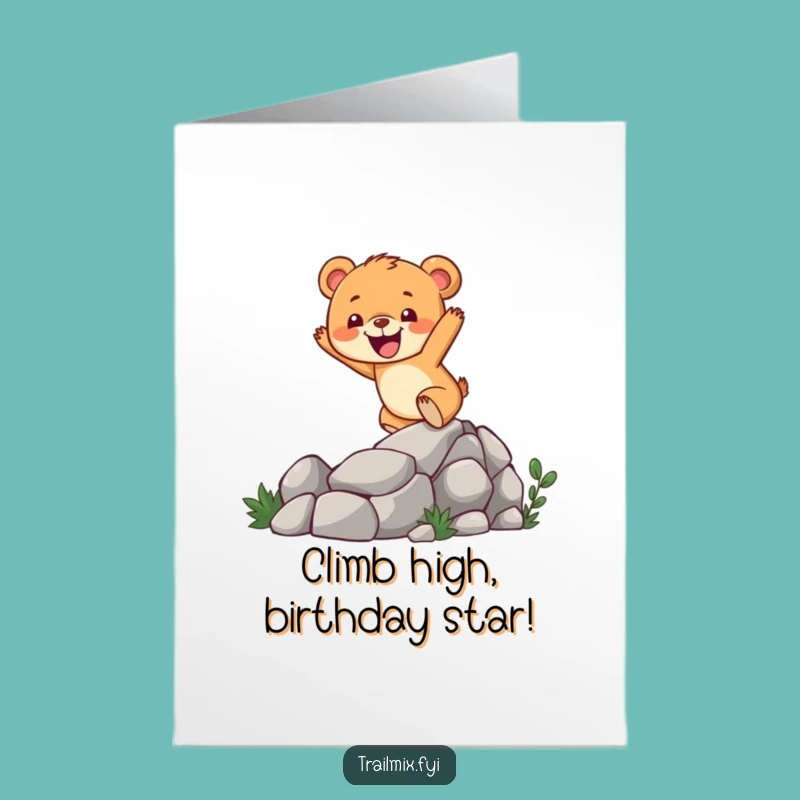 Free Printable Funny Bear Cub Climbing Birthday Card - Hilarious Downloadable Gift