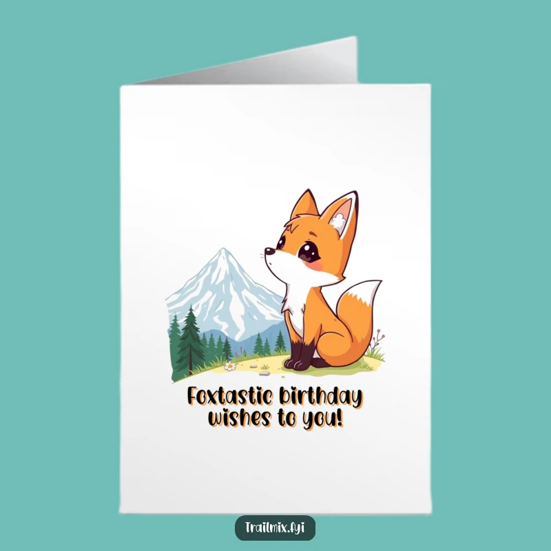 Free Printable Fox Birthday Card: Funny Mountain Vista Downloadable Gift