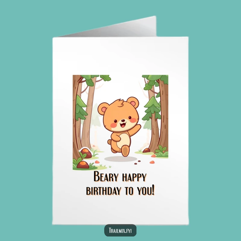 Free Printable Birthday Card: Cheerful Bear Cub Skip, Downloadable Greeting for Sweet Celebrations