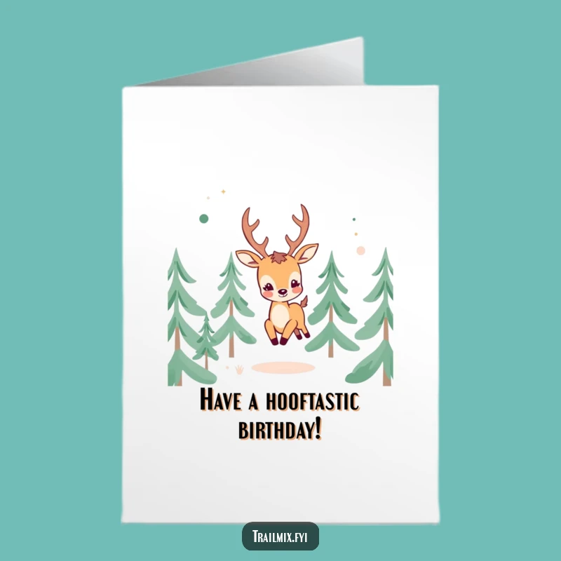 Free Printable Birthday Card: Cheerful Deer, Whimsical Forest, Humorous Downloadable Gift