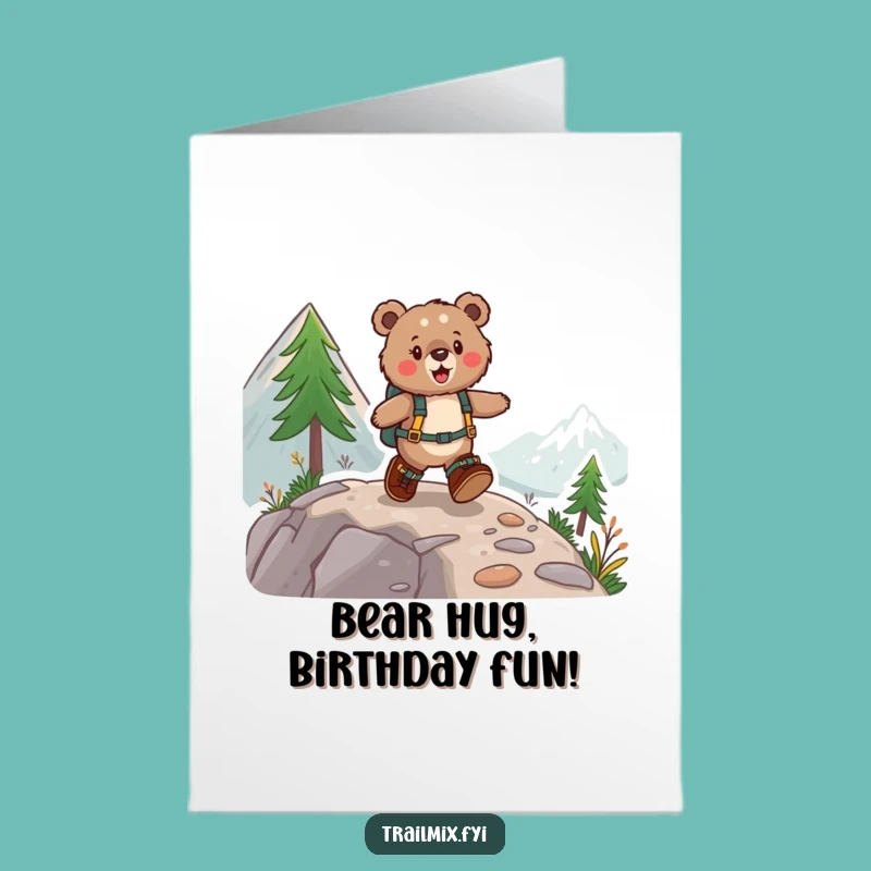 Free Printable Birthday Card: Funny Bear Skipping Up Mountain DIY Gift