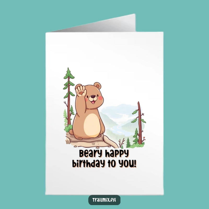 Free Printable Birthday Card: Happy Bear's Scenic Hello, Funny Downloadable Gift!