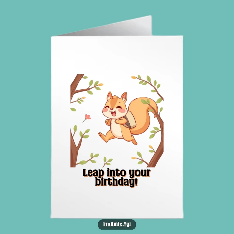 Free Printable Birthday Card: Happy Squirrel Leap, Adventurous Downloadable DIY Gift