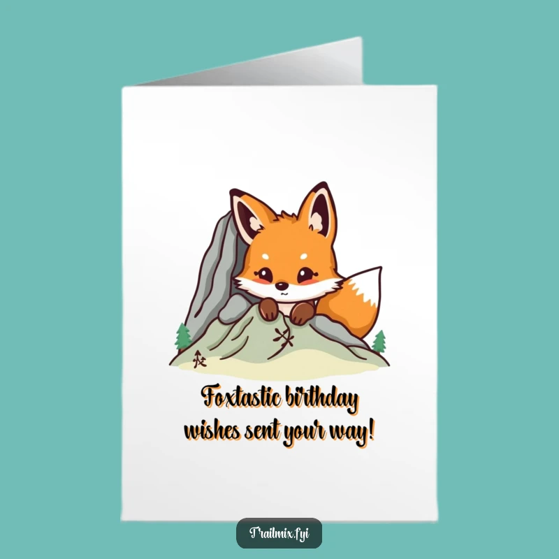 Free Printable Fox Birthday Card: Curious Mountain Peek Funny Downloadable Gift