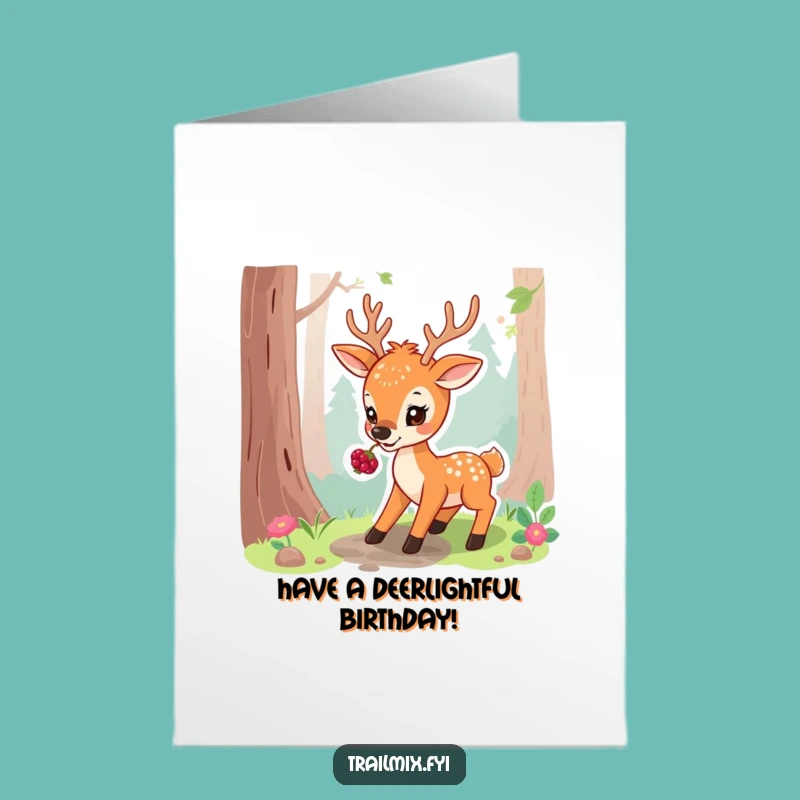 Free Printable Birthday Card: Playful Deer Berry Break, Joyful DIY Gift