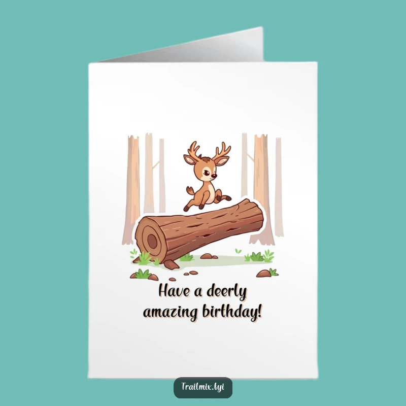 Free Printable Deer Birthday Card: Funny Leaping Grace Downloadable Gift