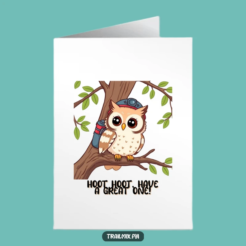 Free Printable Birthday Card: Owl Hiker - Curious Adventure DIY Downloadable Fun