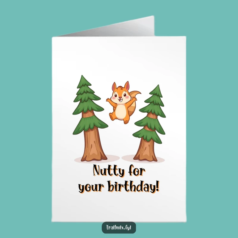 Free Printable Birthday Card: Funny Squirrel Leap, Downloadable Greeting for Joyful Celebrations
