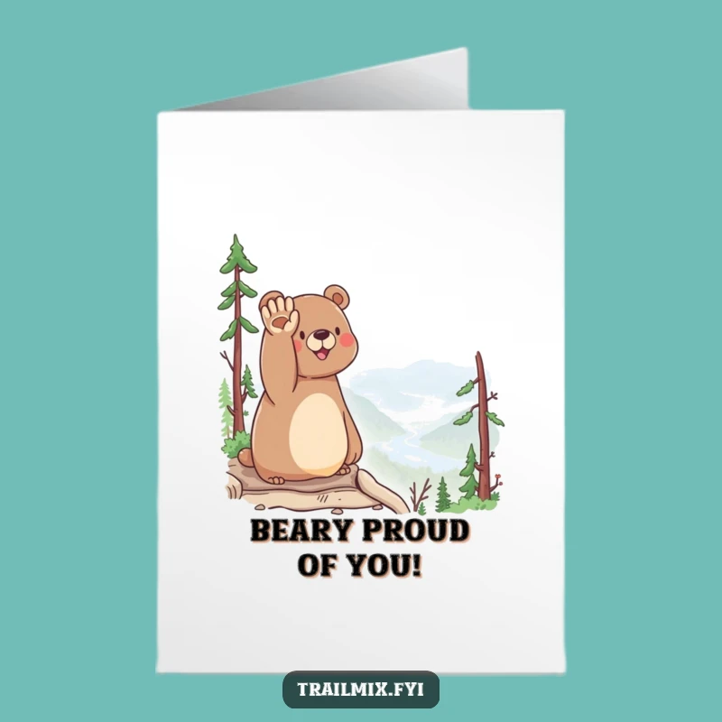 Free Printable Congrats Card: Bear's Scenic Success Wave, Funny Downloadable Gift!