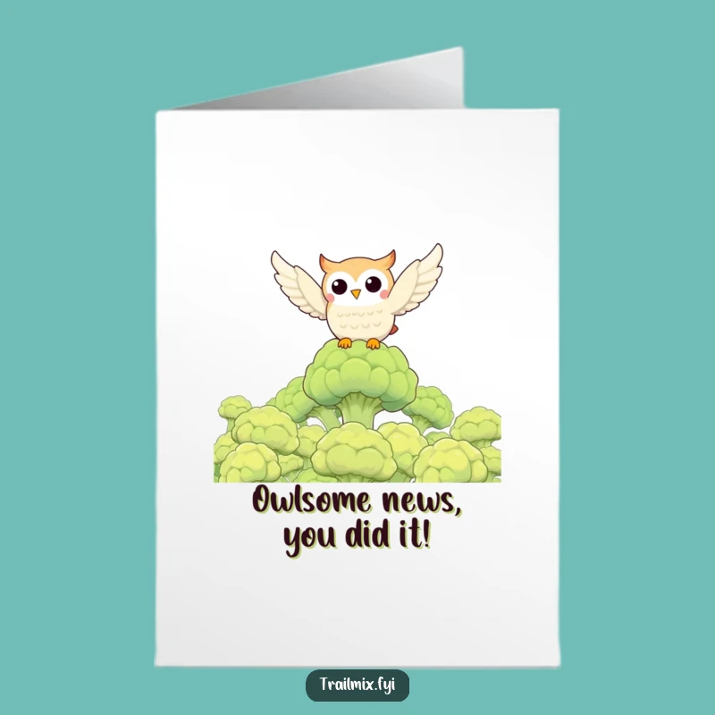 Free Printable Congrats Card: Funny Owl Over Broccoli Forest