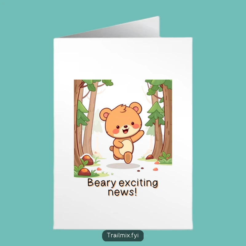 Free Printable Congrats Card: Happy Bear Cub Skip, Downloadable Greeting for Celebrating Success