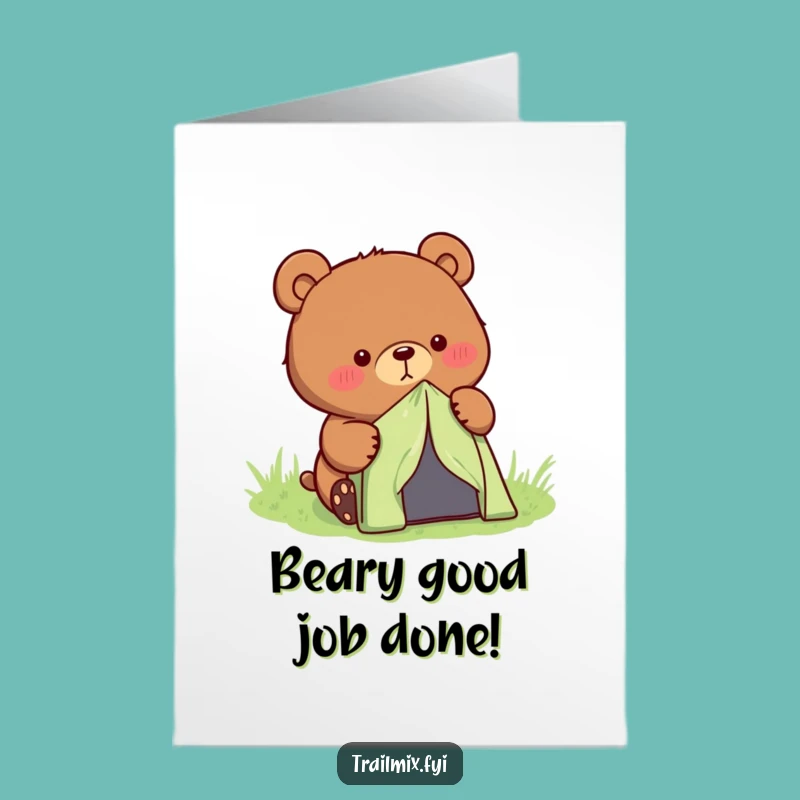 Free Printable Congratulations Card: Bear's Tent Triumph - Funny DIY Downloadable Gift