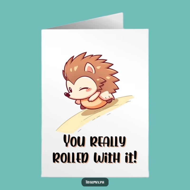 Free Printable Congratulations Card: Rolling Hedgehog Success Greeting, Funny Downloadable