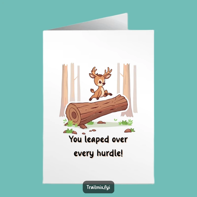 Free Printable Deer Congratulations Card: Funny Leaping Success Downloadable Gift