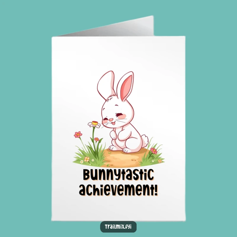 Free Printable Funny Rabbit Sniffing Flower Congrats Card - Delightful Downloadable Gift