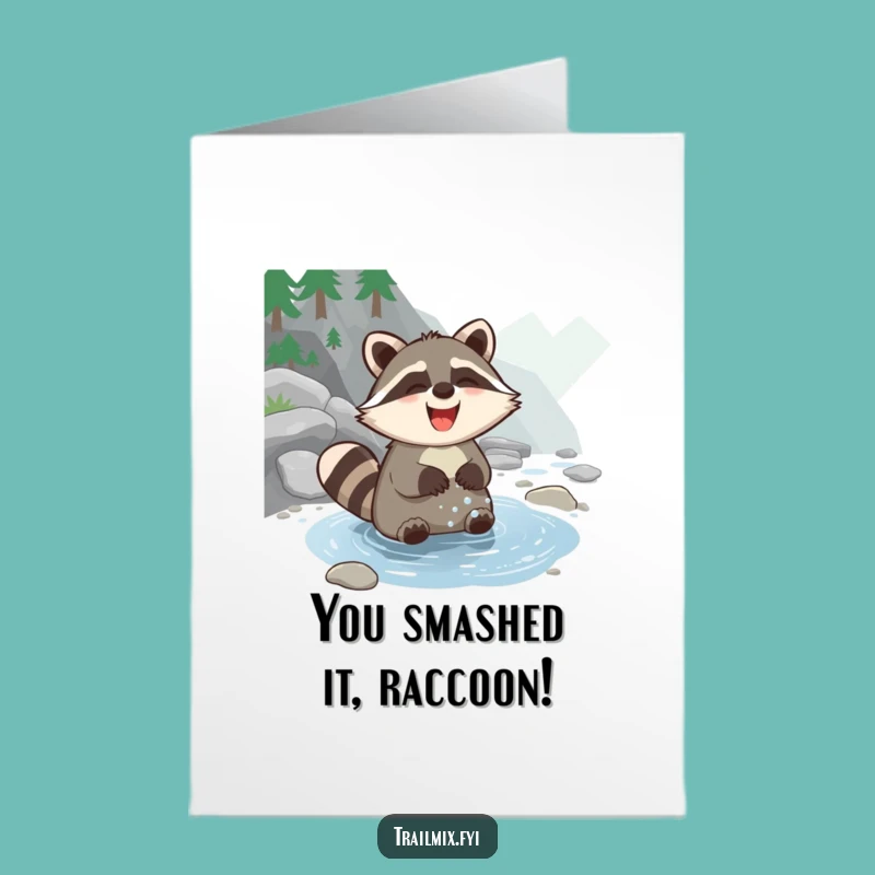 Free Printable Raccoon Congrats Card: Giggling Animal Downloadable for Any Big Win