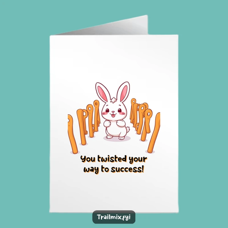 Free Printable Congrats Card: Rabbit In Pretzel Maze, Happy Downloadable Gift