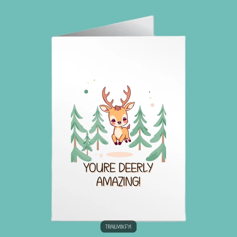 Free Printable Congrats Card: Joyful Deer, Abstract Forest, Humorous Downloadable